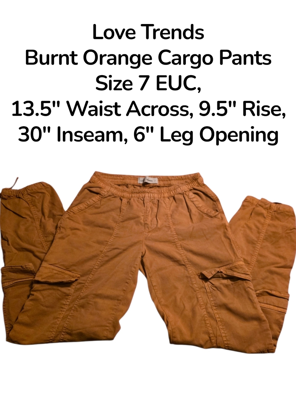 LOVE TREND Burnt Orange Cargo Pants Size 7 Euc